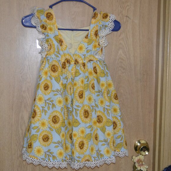 Cynthia Rowley Sunflower Print Cotton Lace Detail Vacation Flower Girl Dress - Picture 5 of 10